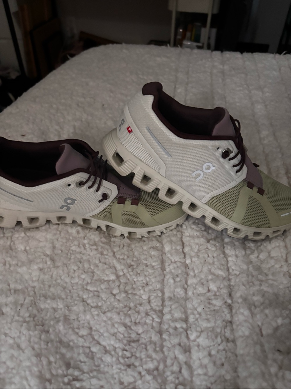 On Running Women's Sage Green and Plum Athletic Running Shoes - Picture 5 of 7